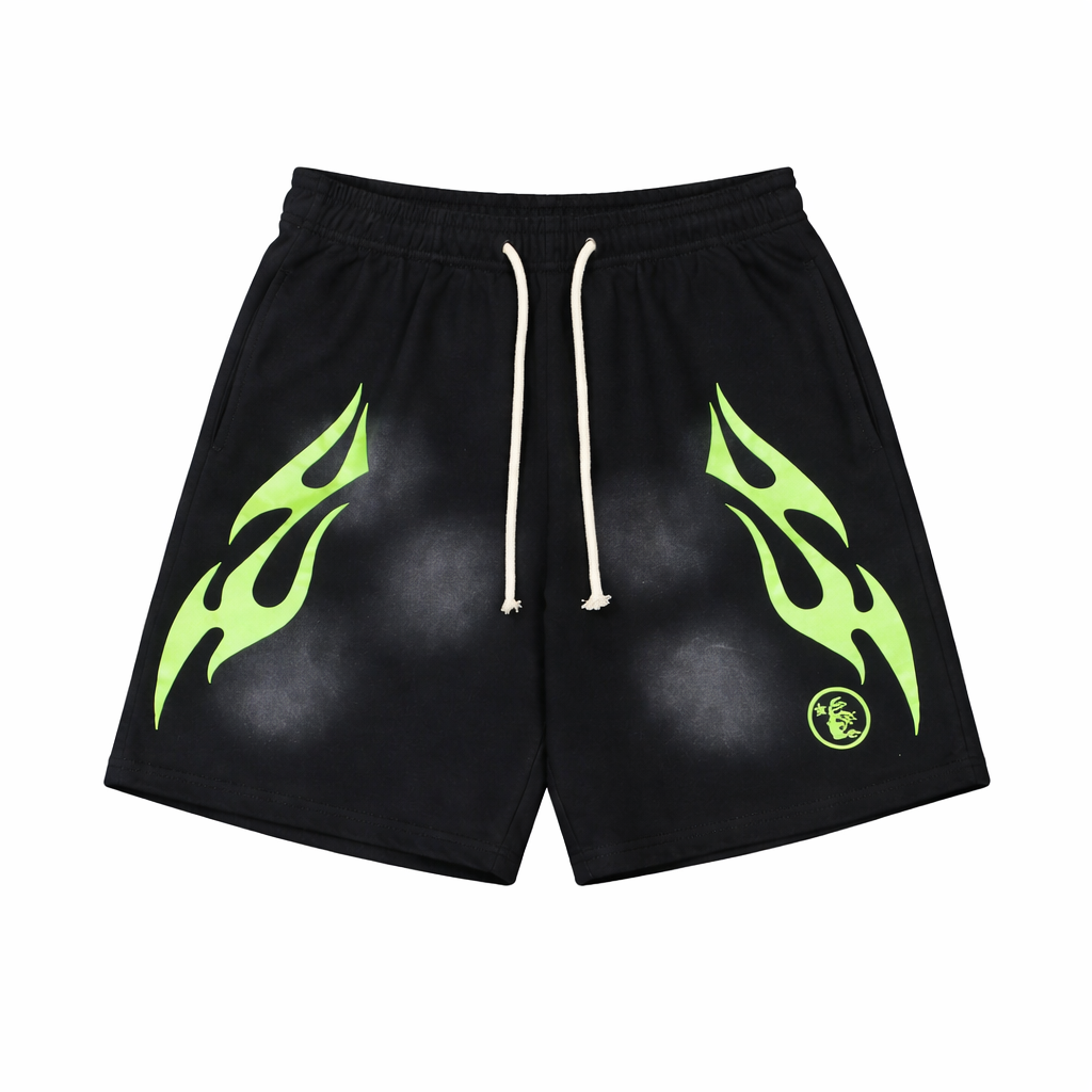 Hellstar Flame Shorts Green