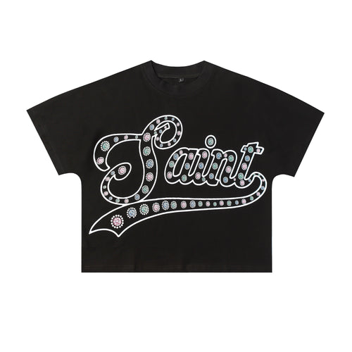 PAINT SCRIPT RHINESTONE TEE